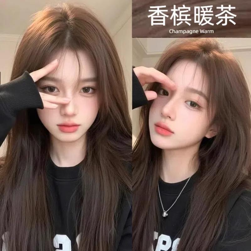 香槟暖茶色染发膏2025流行色盖白发植物正品纯自己在家染发剂灰棕