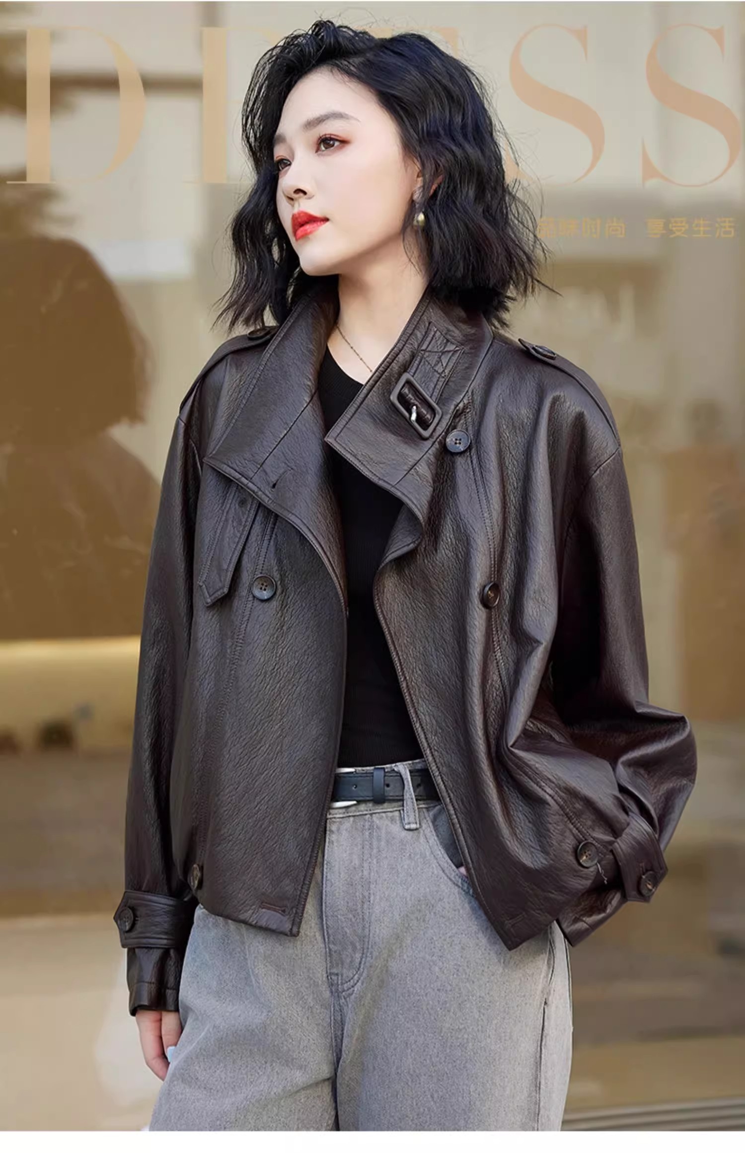 海宁早秋季软皮衣外套女短款气质复古皮风衣夹克百搭时尚机车服女