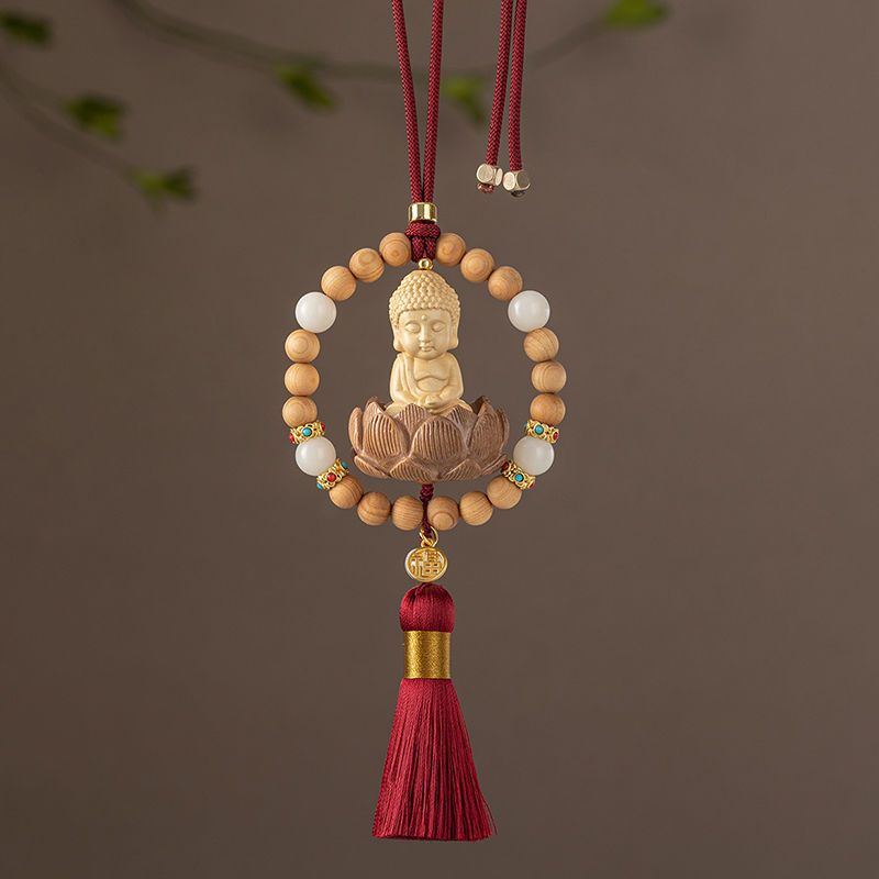 黄杨木平安小佛汽车挂饰车载菩提佛佑莲花车内后视镜装饰用品吊坠