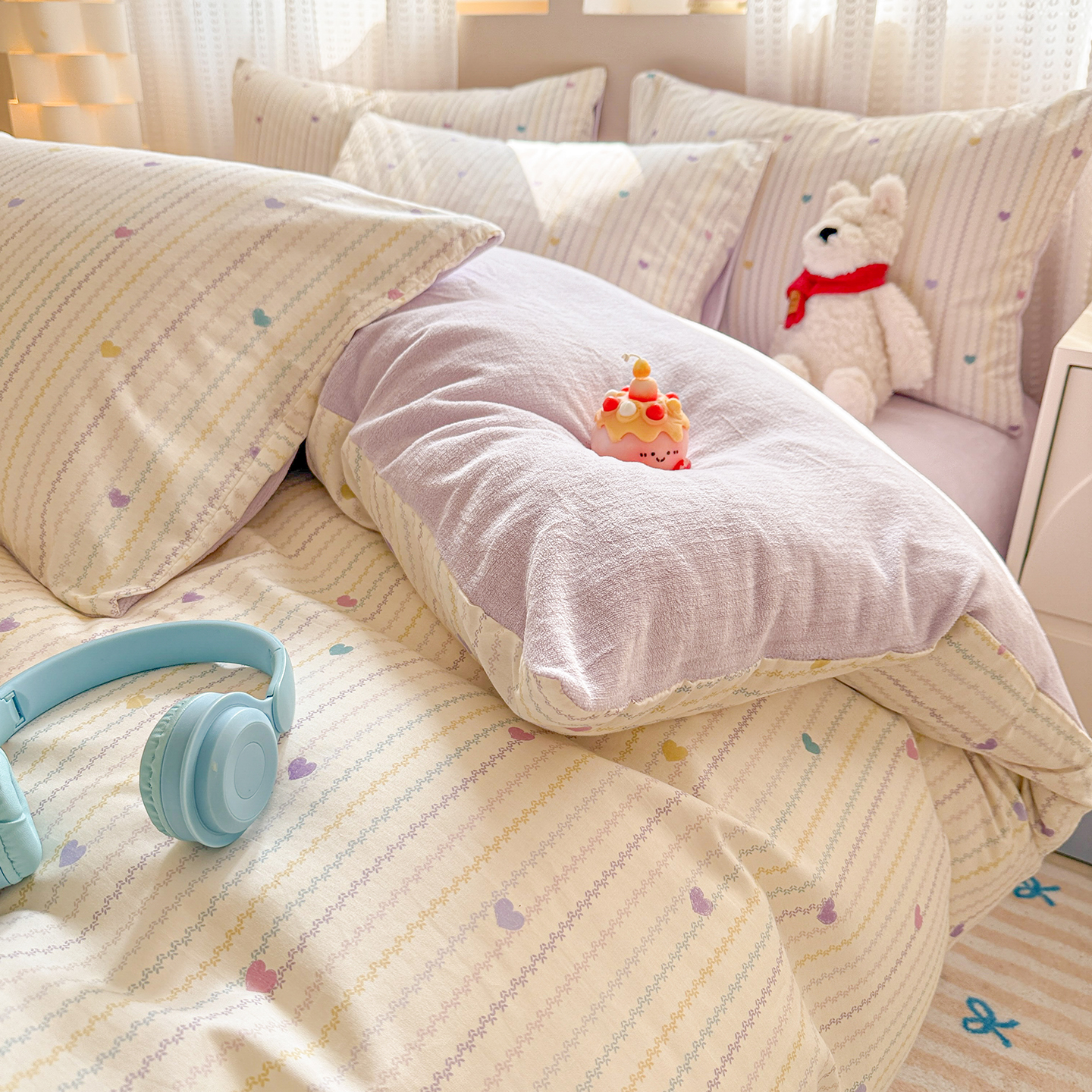 ab面纯棉牛奶绒床上四件套全棉ins少女被套珊瑚法兰绒加绒床单三4