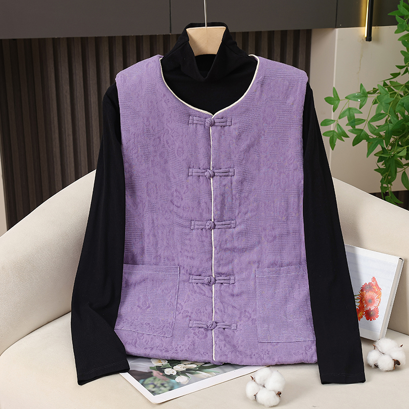 纯色提花中式盘扣女士马夹保暖加厚坎肩减龄保暖马甲上衣