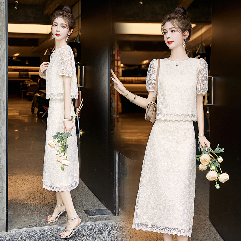 蕾丝气质连衣裙两件套2025夏季新款高端精致小香风法式半身裙套装