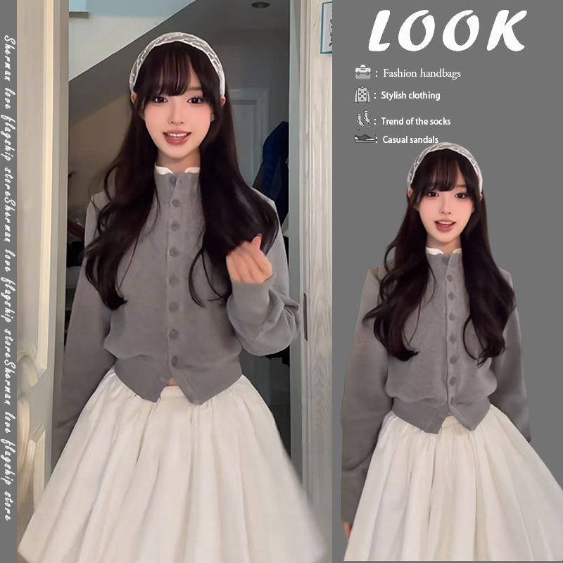 2025春季新款韩系穿搭一整套简约百搭开衫上衣显瘦百搭短裙两件套