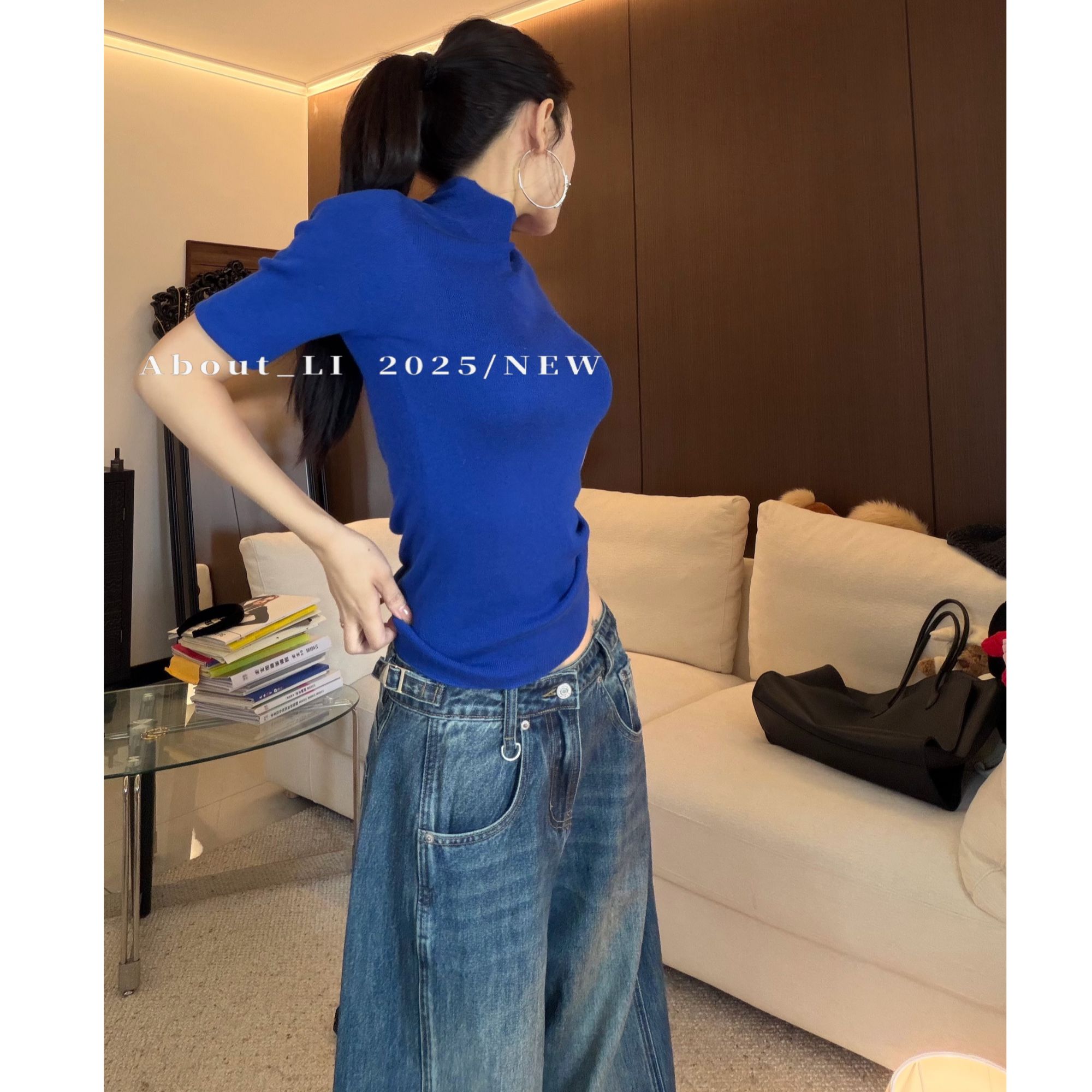 【YUAN LI】羊毛超柔修身弹力打底中袖高领针织上衣