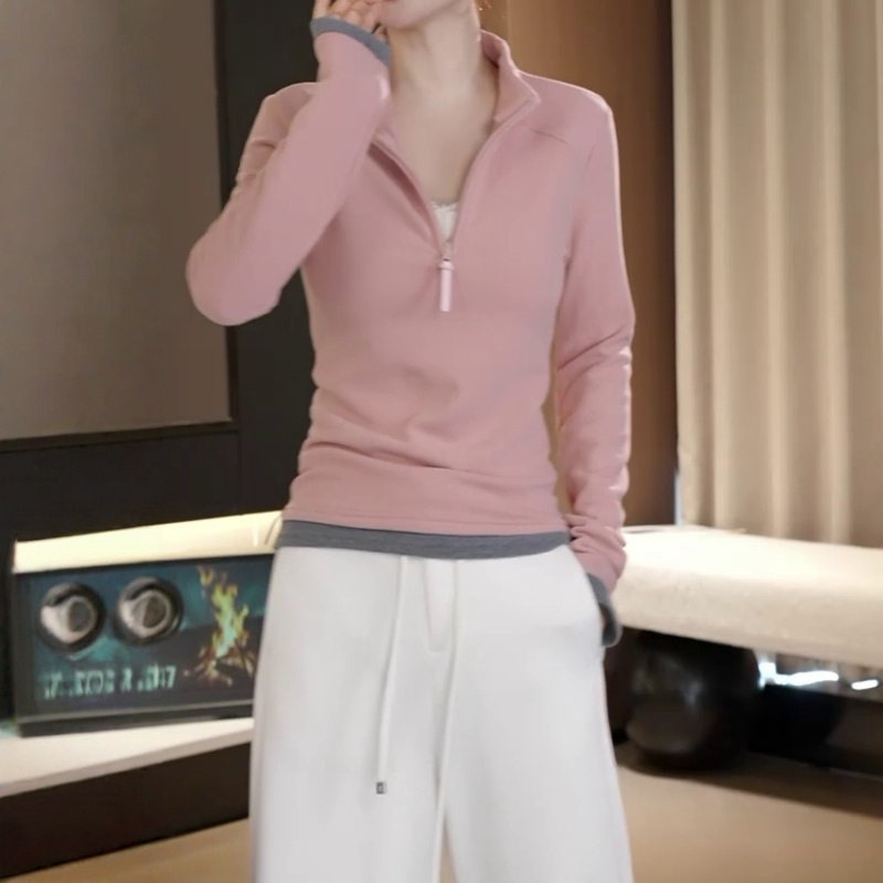双面德绒立领半拉链套头卫衣女秋冬新款收腰显瘦时尚百搭打底上衣