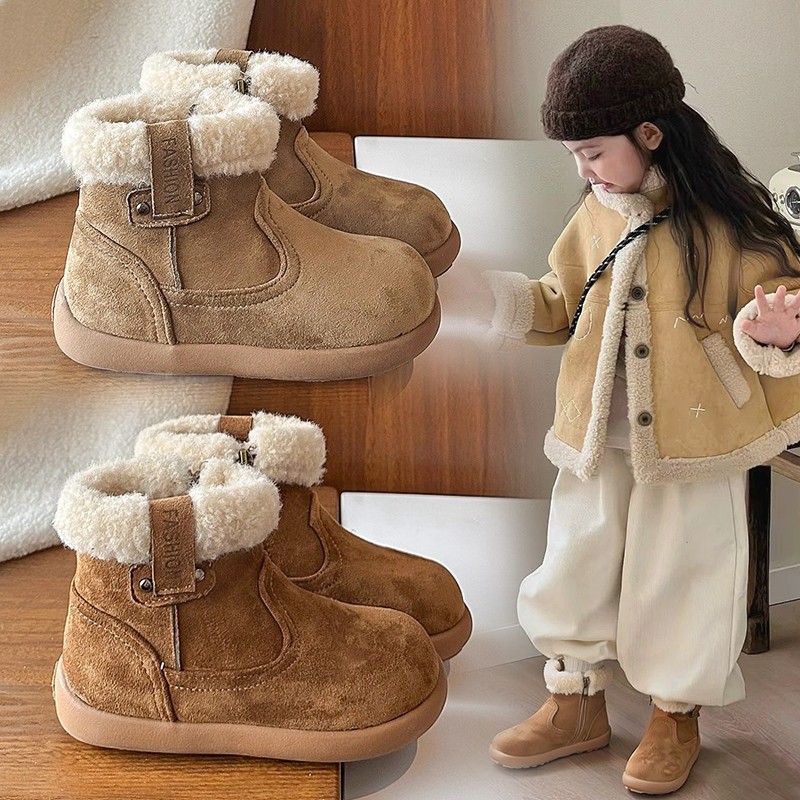 ABC女童鞋子二棉鞋2025冬季新款儿童女宝马丁靴加绒女孩公主短靴