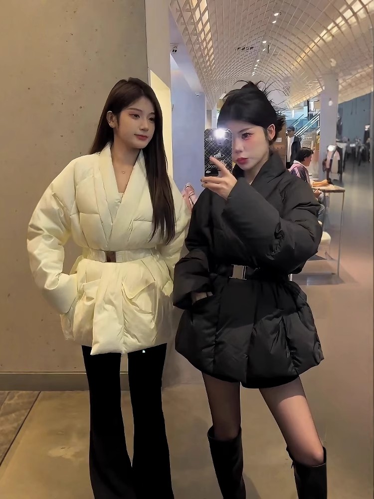 收腰棉服女冬季新款韩版系带新中式国风简约复古保暖棉袄外套