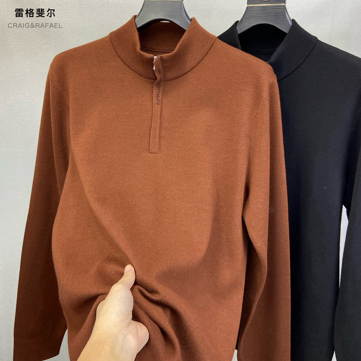 【25221】男士冬季拉链半高领纯绵羊毛衫亲肤舒适厚款羊毛衫25新品