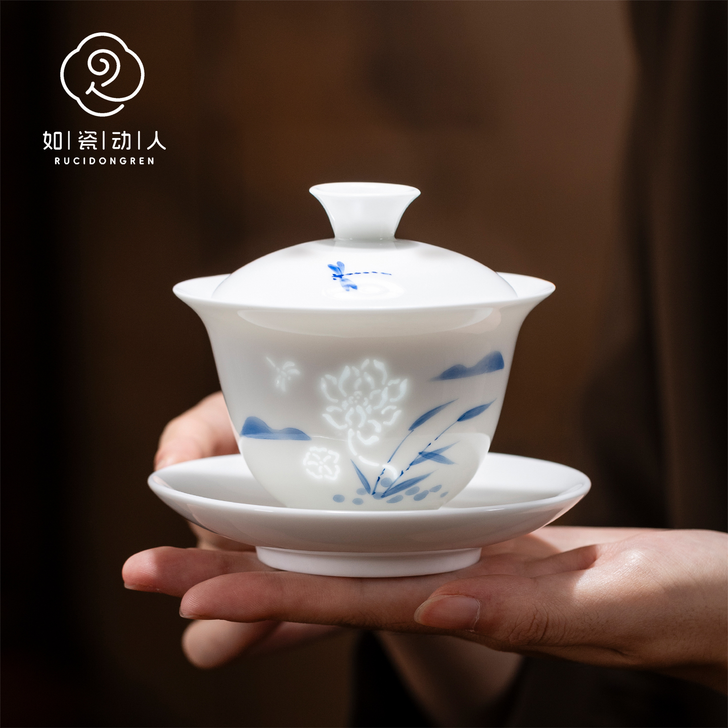 如瓷动人玲珑手绘三才盖碗高档轻奢家用单个不烫手陶瓷泡茶碗茶杯