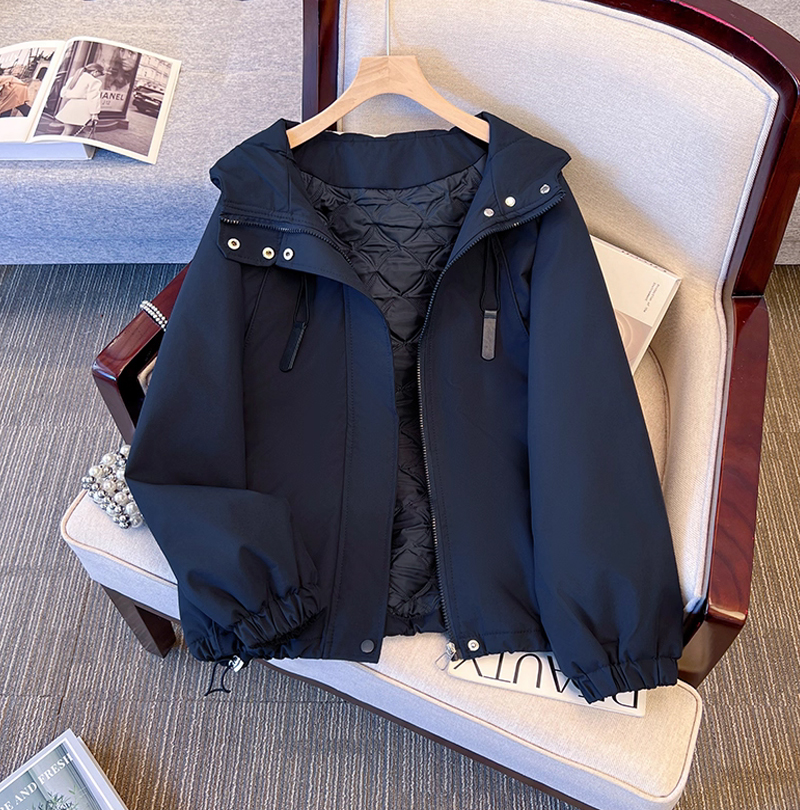 短款连帽冲锋衣女秋冬夹棉外套2025新款今年流行爆款宽松工装棉服