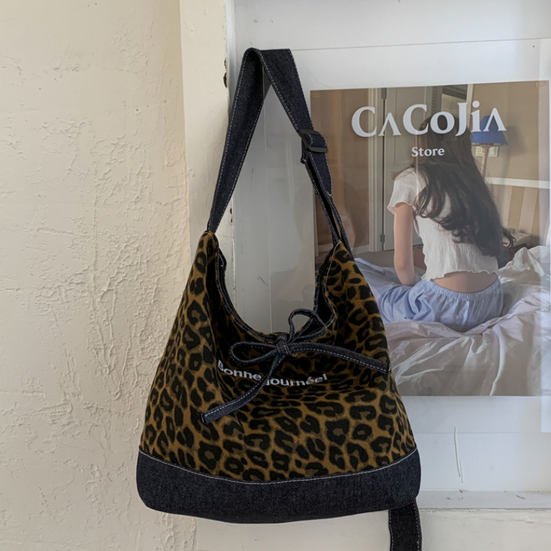 大容量休闲帆布包包女高级质感豹纹通勤单肩包日常小众斜挎包