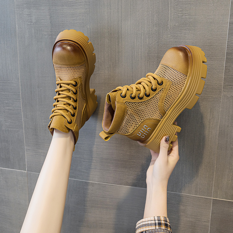 夏天马丁靴女2025新款夏季薄款透气网纱镂空短靴厚底复古凉靴子女