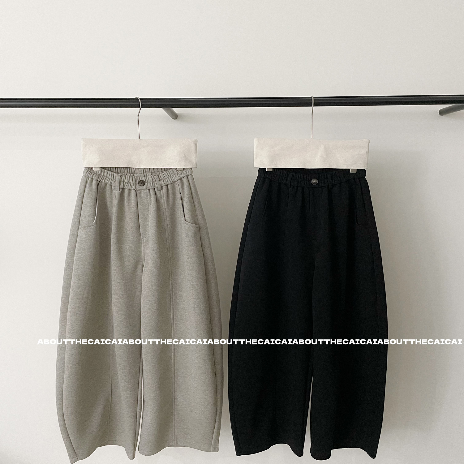 CAICAI垂坠高级感阔腿休闲裤女韩系简约秋冬加厚显瘦廓形弯刀长裤