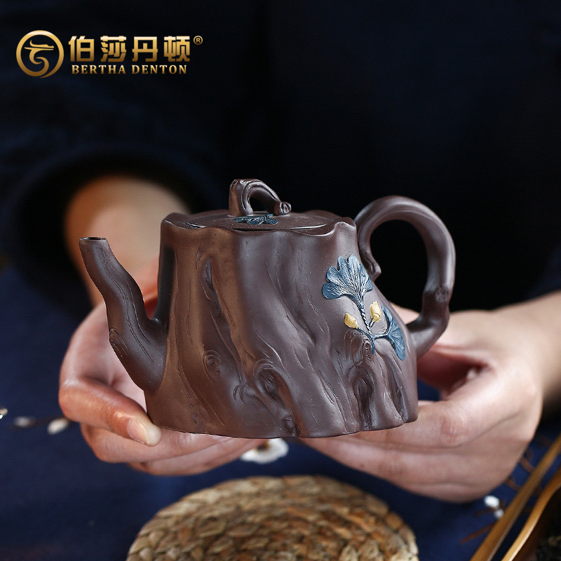 BERTHA DENTON紫砂壶宜兴名家手工茶壶原矿紫茄泥银杏树桩泡茶壶