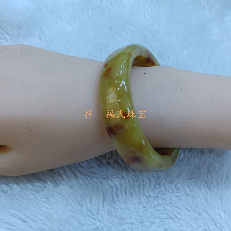 新品福利  天然藏红花岫玉手镯方镯桂花糕柿子红一物一图可选120