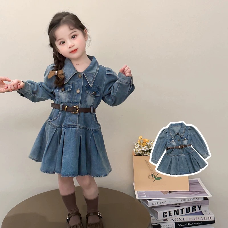 女童韩系polo领棉质牛仔裙2025春秋季新款儿童时髦复古连衣裙6761