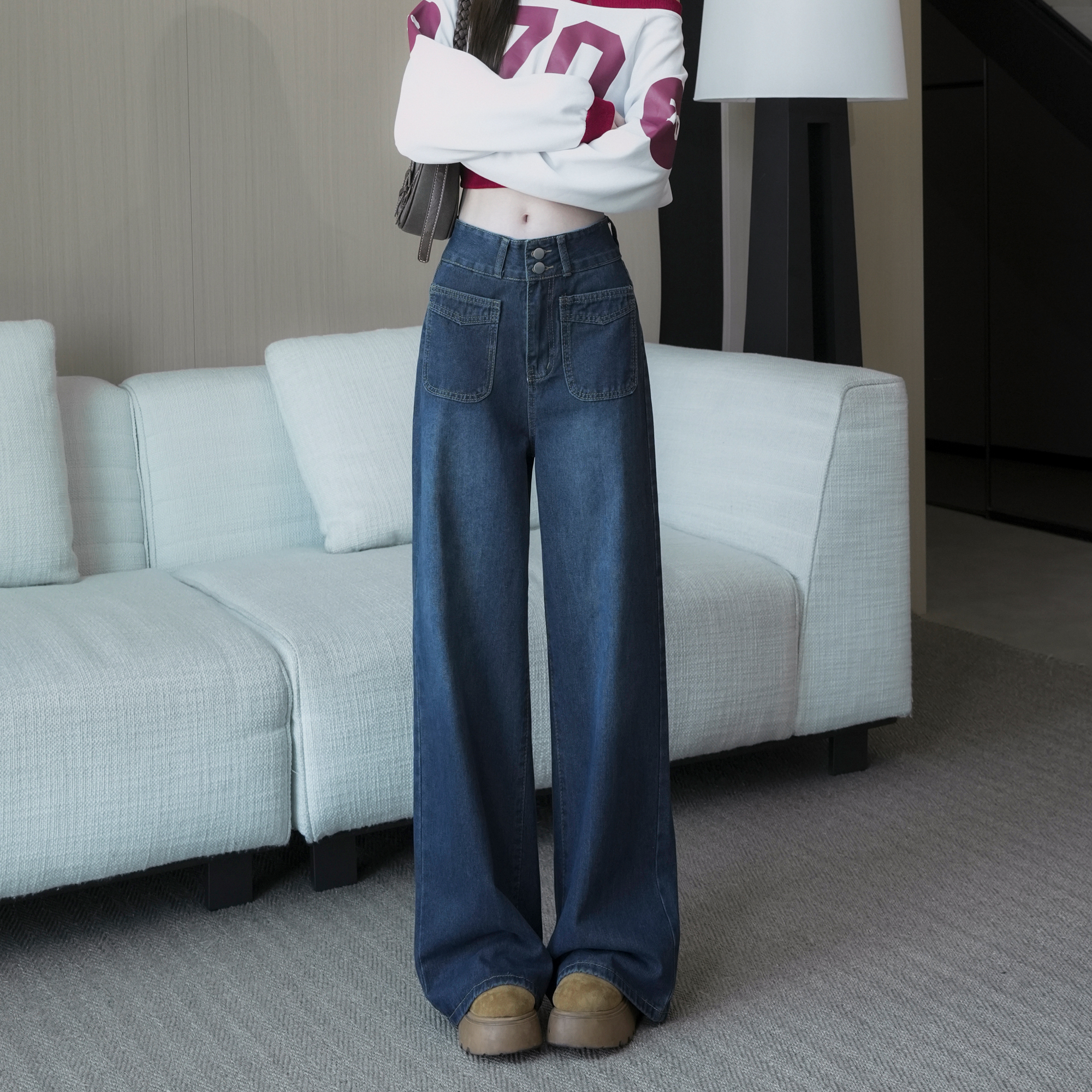 胖MM大码女装高腰阔腿牛仔裤女秋季大码宽松显瘦显高直筒裤子