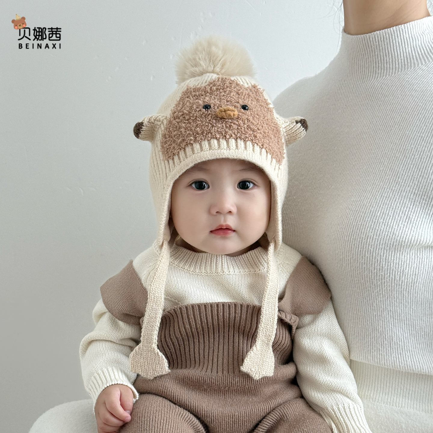 Beinaqian/贝娜茜婴儿帽子秋冬男宝宝女可爱针织帽冬季加厚护耳帽