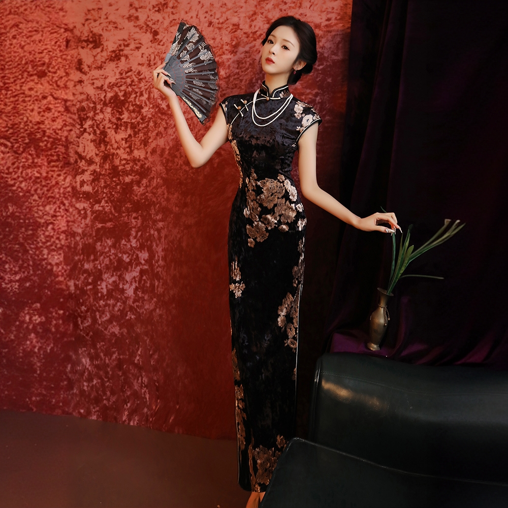 黑色旗袍2025新款女夏复古民国老上海长款高端大气上档次日常可穿