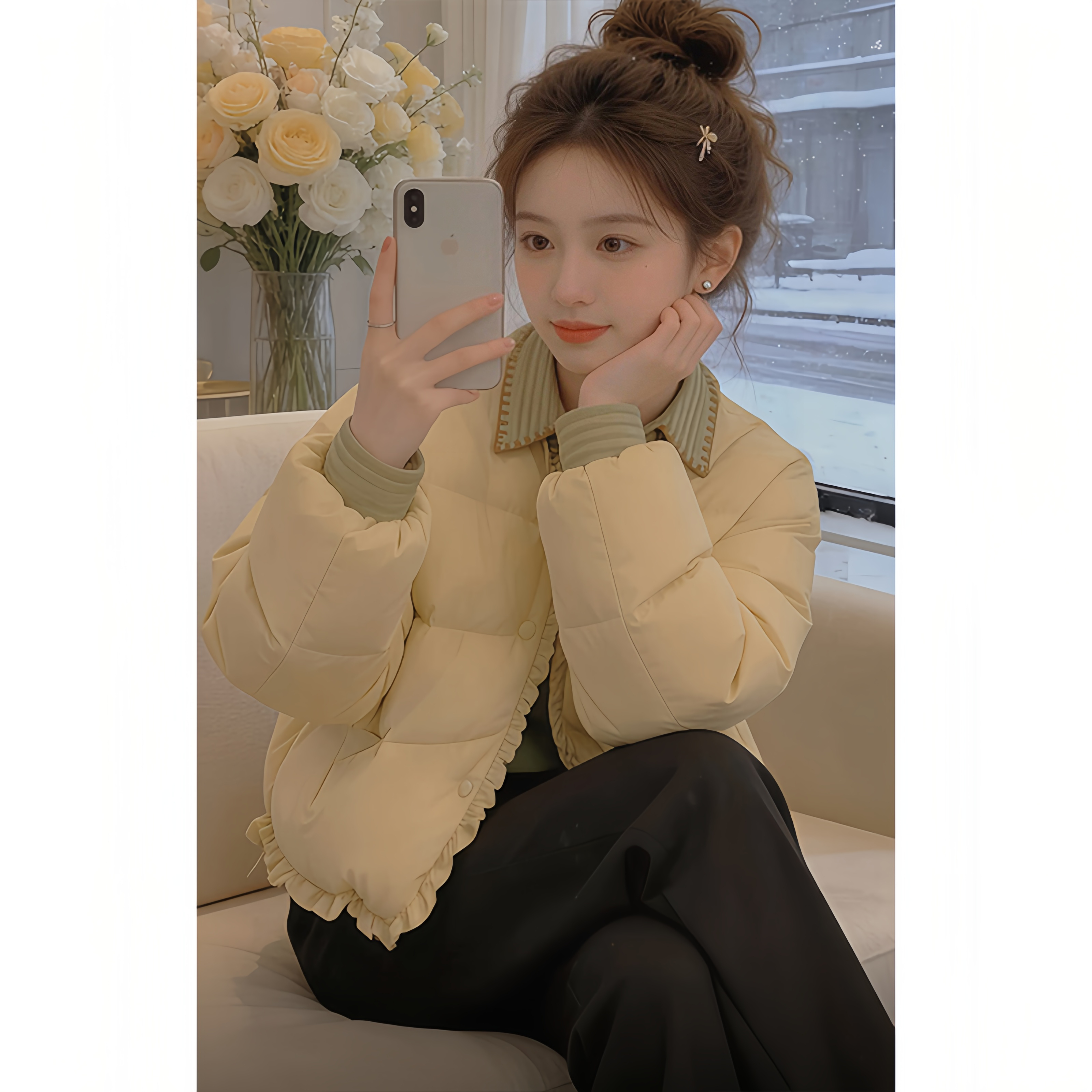 韩式显高时髦松弛感棉服撞色欧版冬季爆款温柔甜妹风短款外套女款