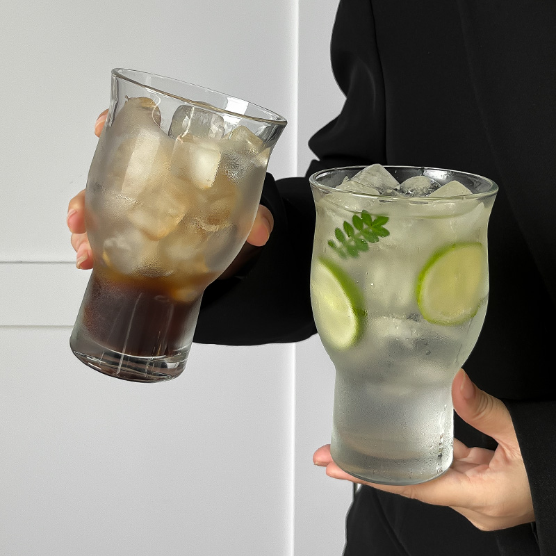 【4只装】网红宽口玻璃杯果汁杯冰美式咖啡杯啤酒杯水杯饮料杯子