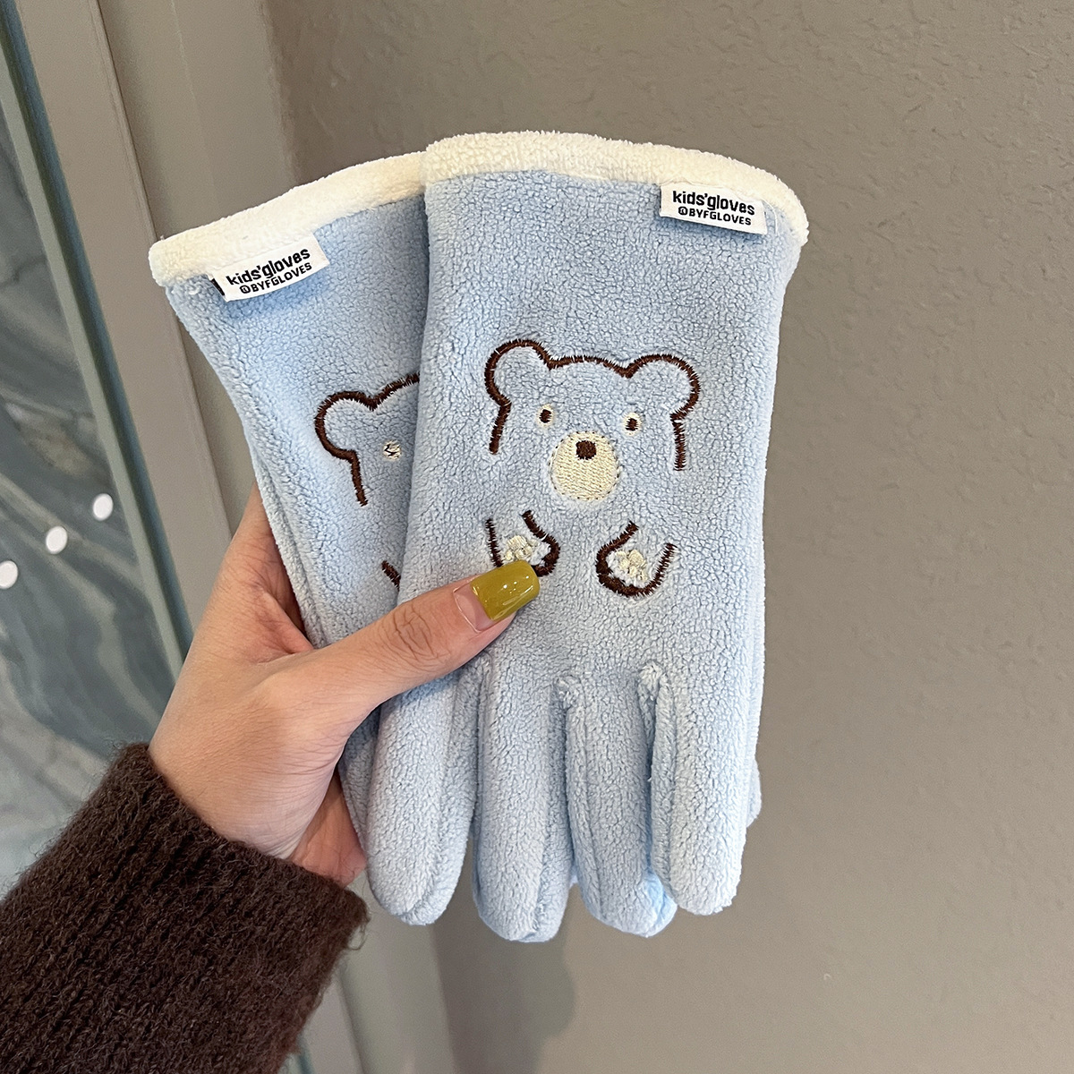 7-13岁小熊儿童手套秋冬季保暖防寒男女童骑行加绒薄款小学生防冻