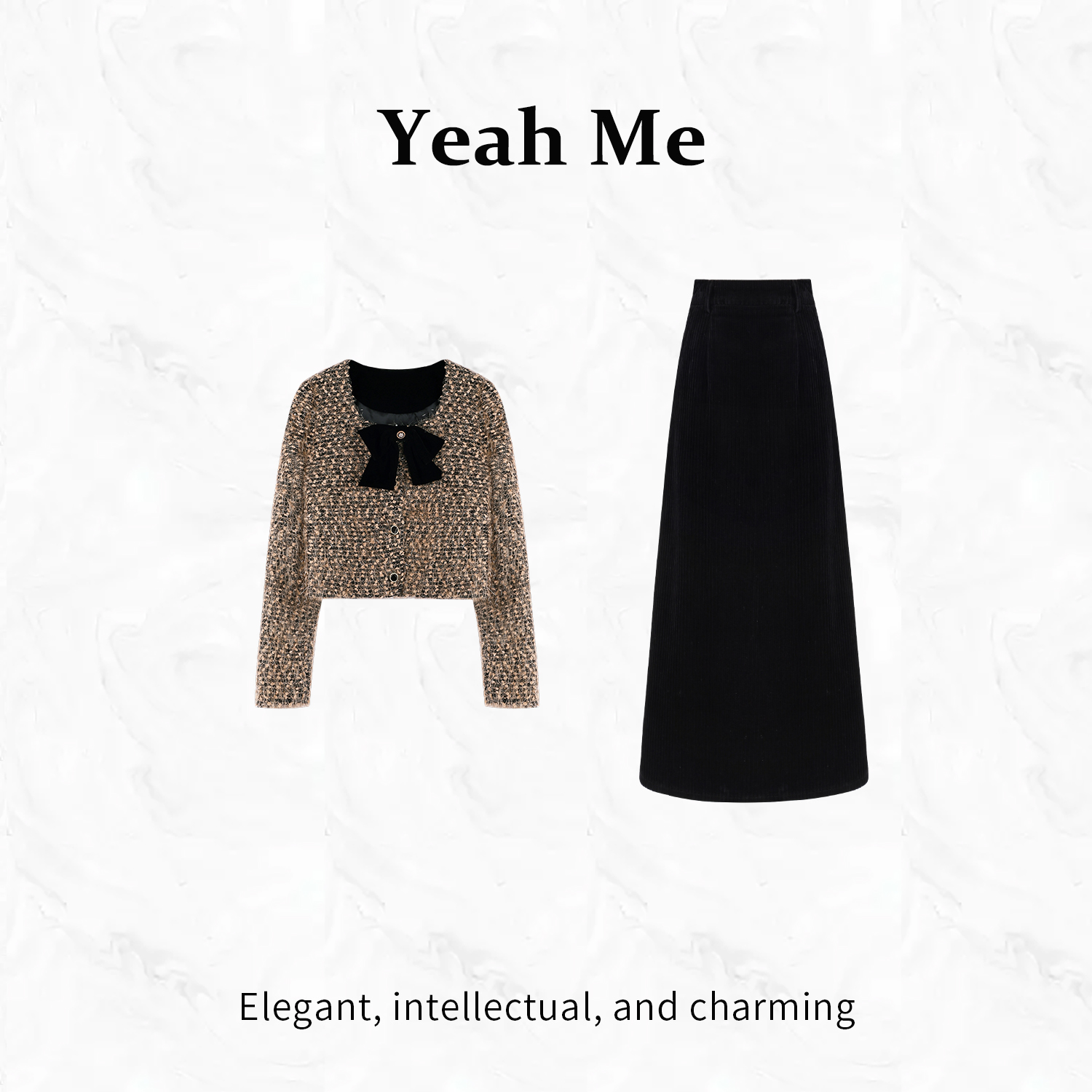 Yeah Me/也觅【德鲁纳】秋冬新款小香风高级感百搭半身裙毛衣套装女