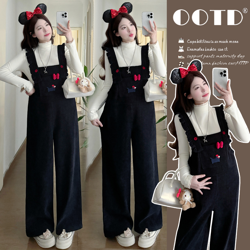 孕妇装2025秋冬外穿洋气休闲宽松加绒加厚背带裤打底衫上衣冬装女