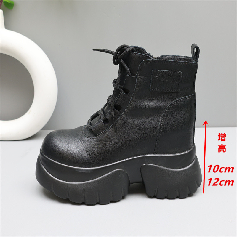 隐形内增高10cm马丁靴女2025新款小个子12cm单靴厚底英伦风短靴子