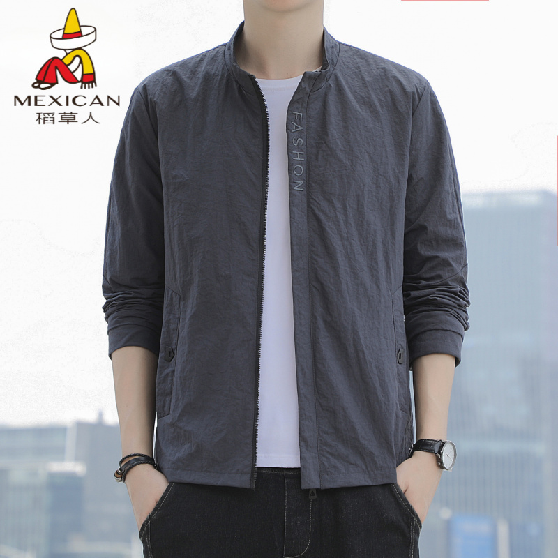 Mexican/稻草人高端休闲男夹克外套薄款潮流宽松百搭男士立领上衣