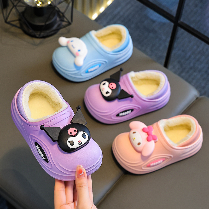 新款卡通可爱女童男童棉拖鞋外穿防滑室内居家冬季保暖包跟童棉鞋