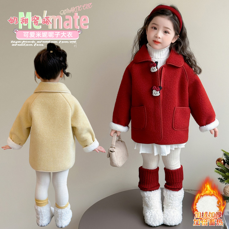 【巨可爱，小公主穿搭】女宝可爱冬季兔耳朵连帽呢大衣儿童加绒外套