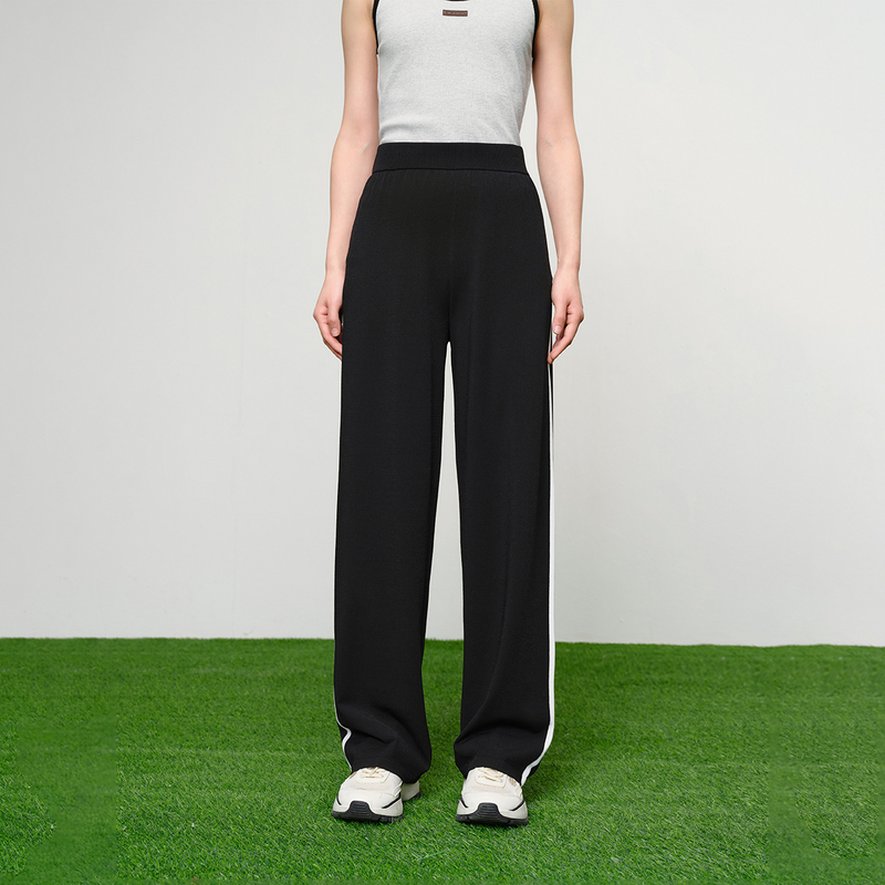 EP雅莹新款 简约松紧腰针织运动休闲宽松阔腿直筒裤9601A