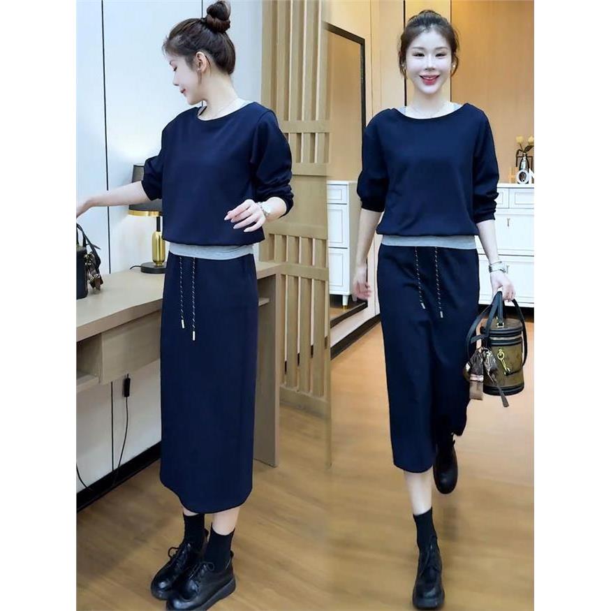 时尚套装裙女2025秋季新款时髦洋气假两件拼接卫衣半身裙两件套裙