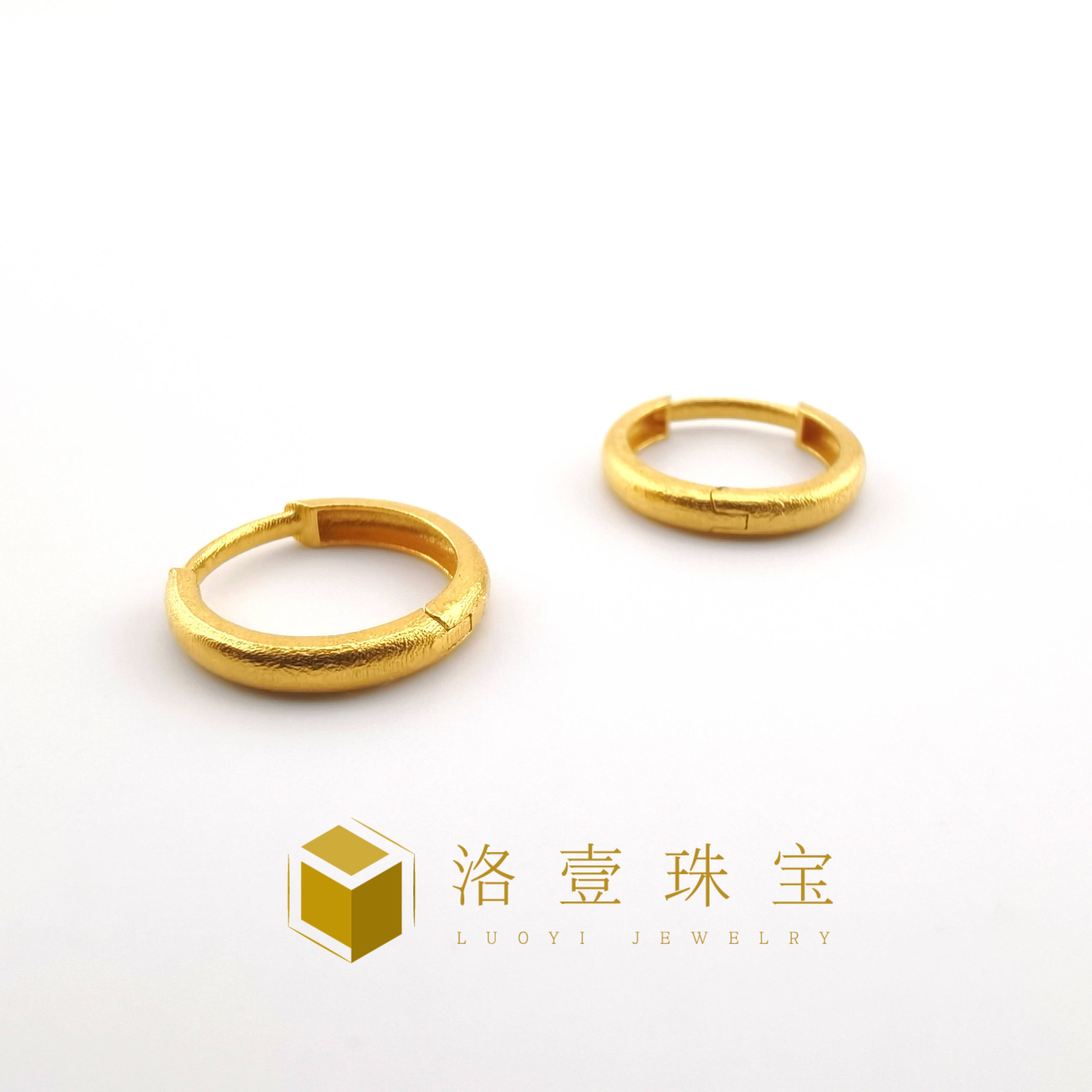 【洛壹珠宝】【18K金】实心磨砂耳环耳包光面时尚百搭女款手工洛一