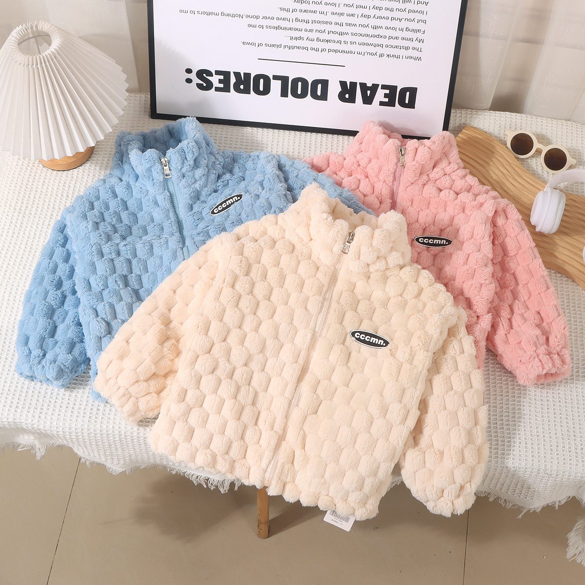 亲子装毛毛衣外套儿童珊瑚绒休闲上衣男女童法兰绒抓绒衣