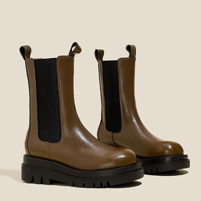 2024秋冬新款漂亮百搭圆头切尔西机车靴中筒女靴潮厚底增高马丁靴