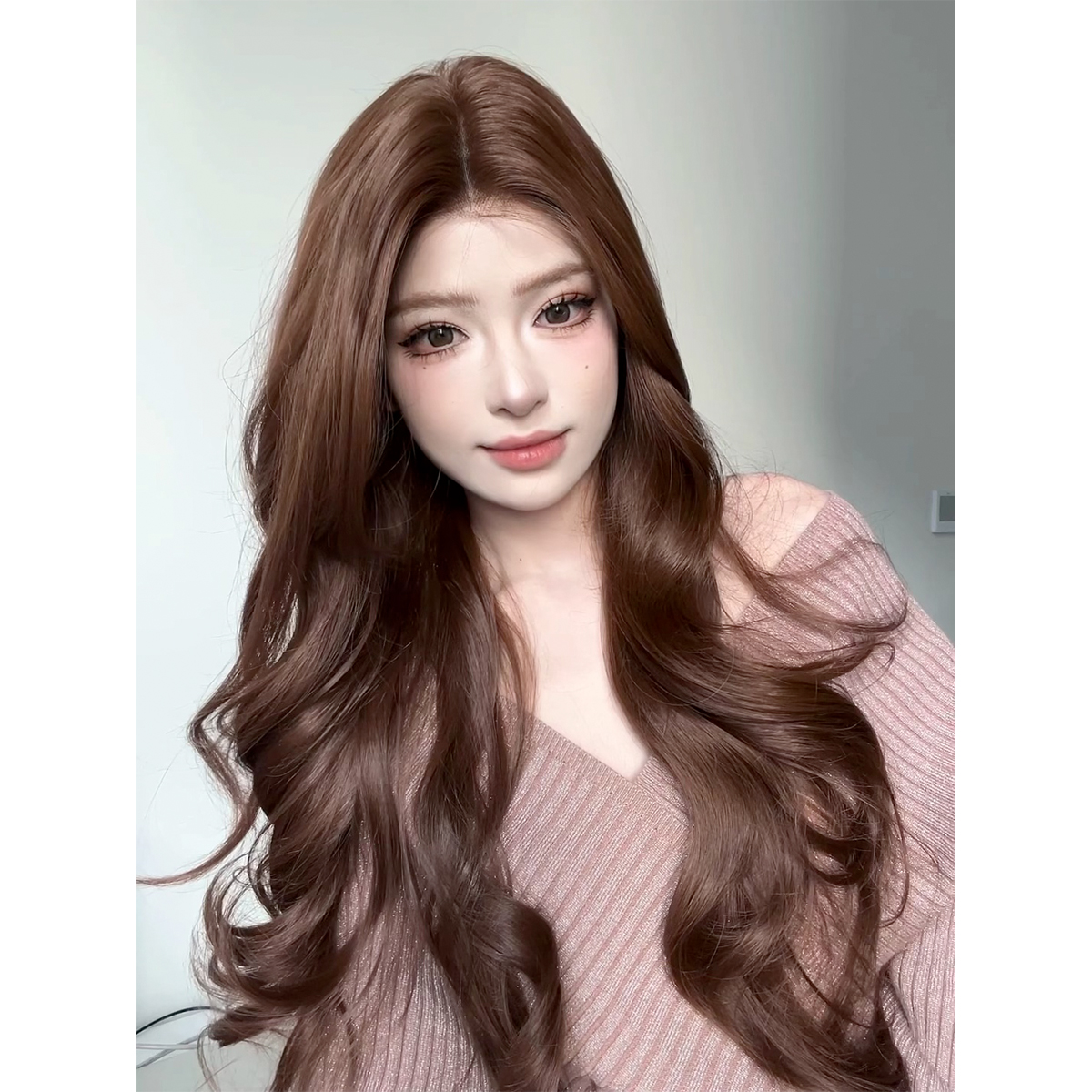 妍公子同款《露丝欧尼》深巧克力棕色高层次卷发大面积蕾丝假发女