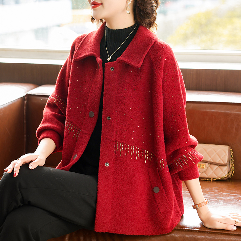 罗蒙妈妈洋气高贵短款外套中年女装春秋冬新款中老年时尚毛呢上衣