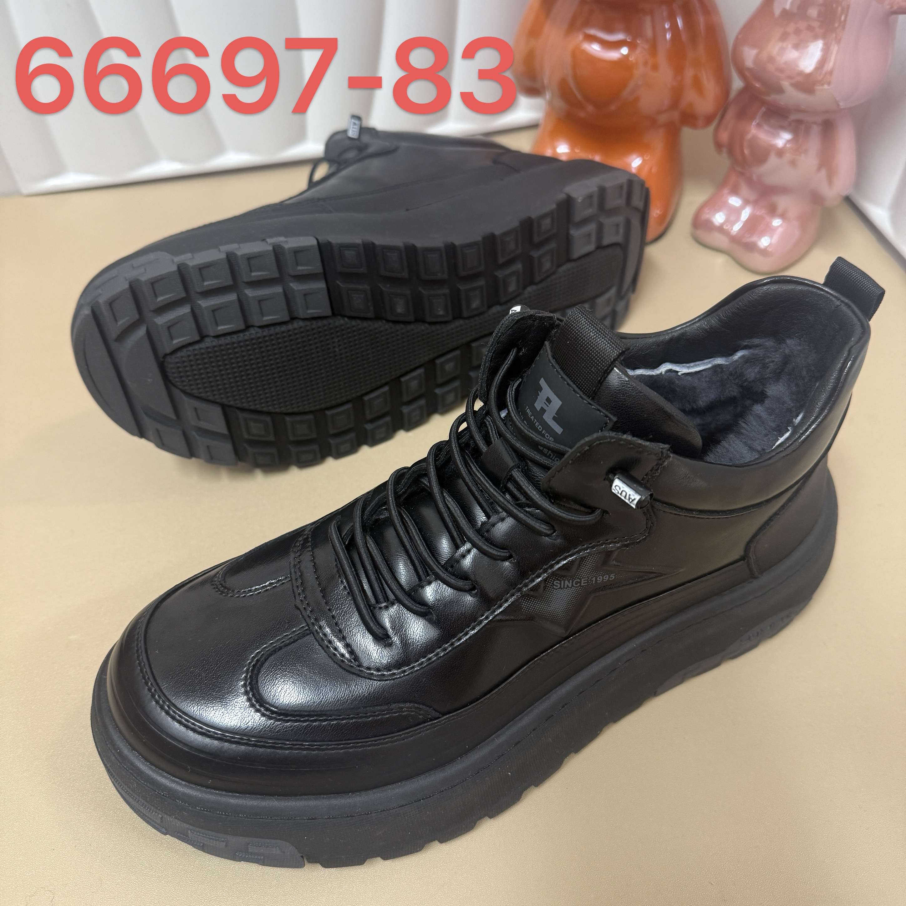 男士加绒加厚版保暖【66697-83赠羊毛垫】系带马丁靴真皮羊毛棉鞋