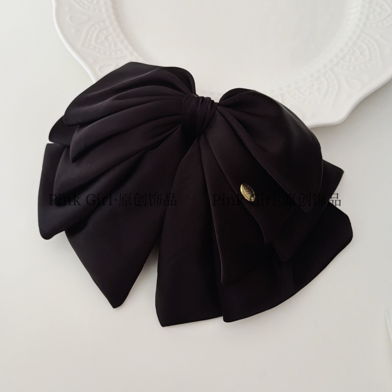 Pink Girl Z513气质简约黑色缎面蝴蝶结马尾抓夹复古百搭优雅发夹