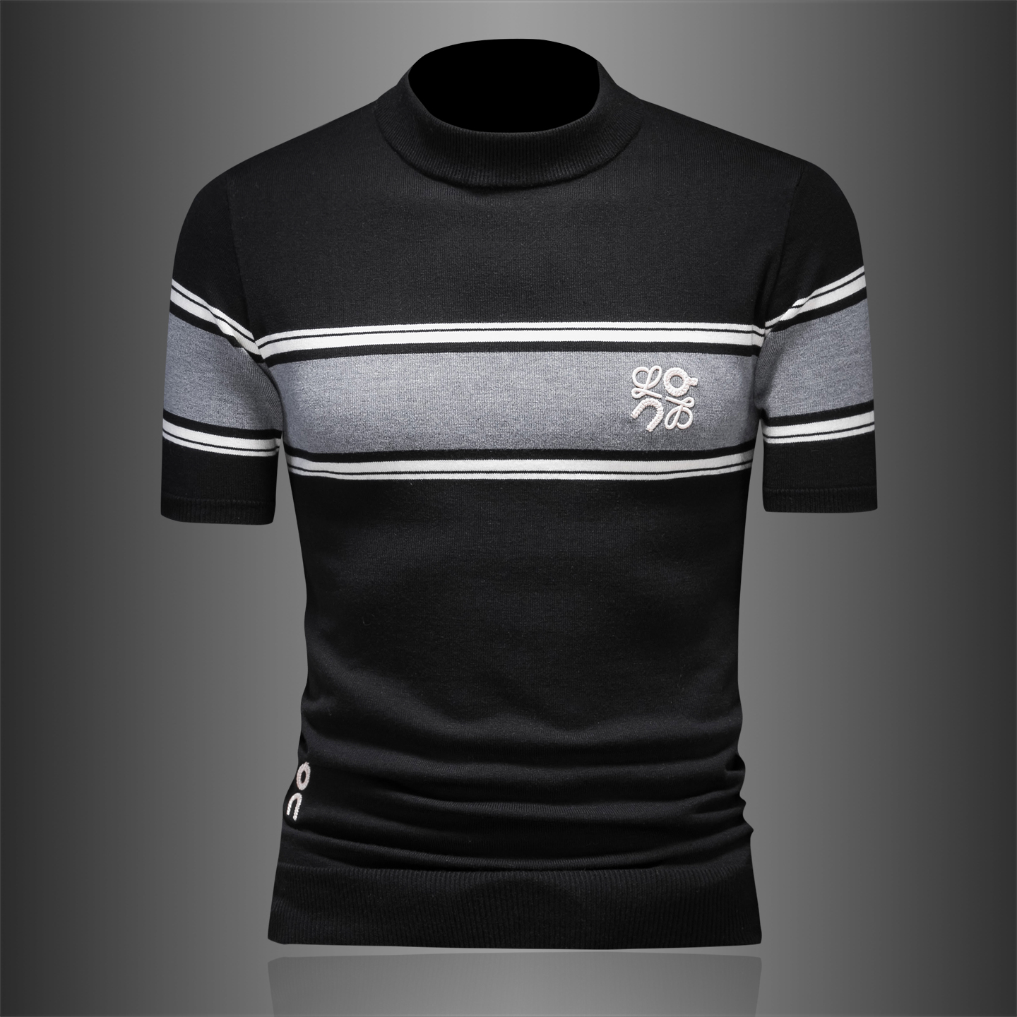 欧洲站潮牌高端休闲条纹圆领短袖针织打底衫羊毛衫男半袖欧货修身