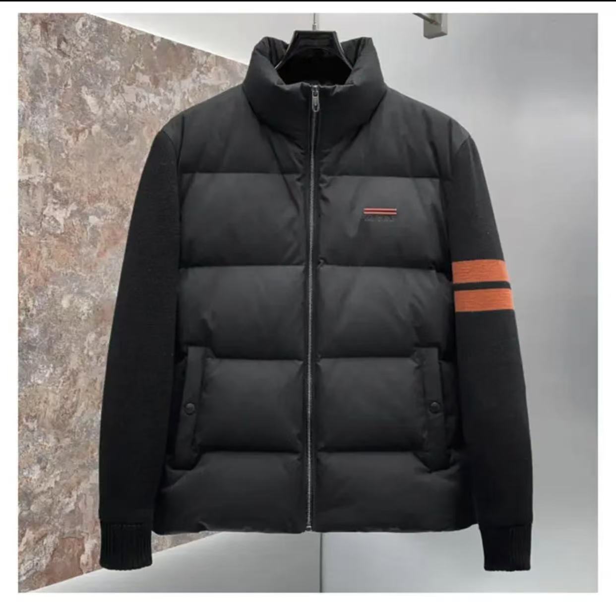 LZ秋冬新款拼接防风立领羽绒服简约男款冬款连帽保暖夹克外套