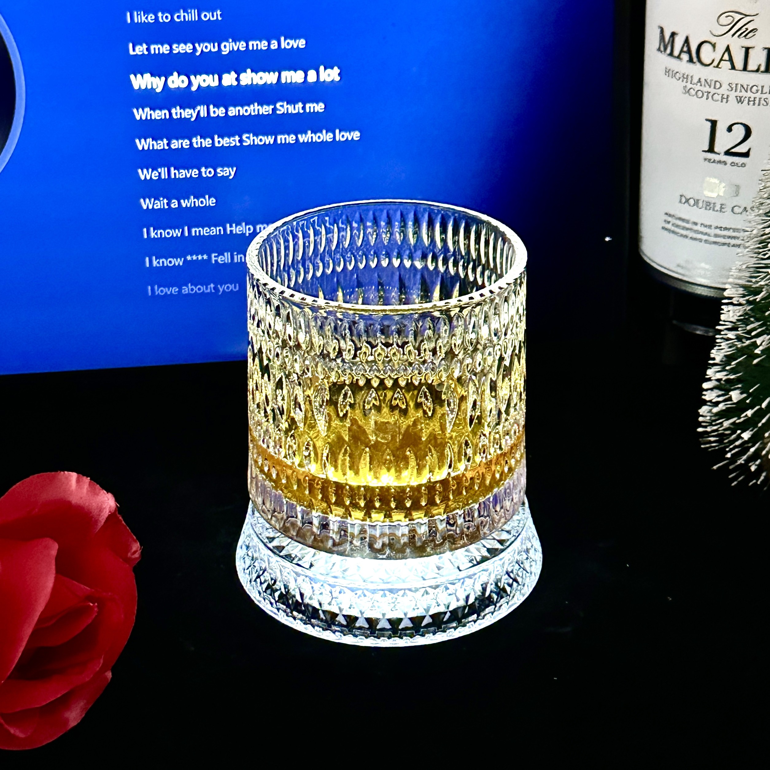 【送白光杯垫】雨落纹威士忌旋转杯玻璃高级感不倒翁轻奢高级酒杯