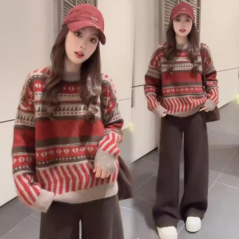 小众设计感毛衣女2025秋冬新款时髦洋气宽松慵懒风条纹针织衫上衣