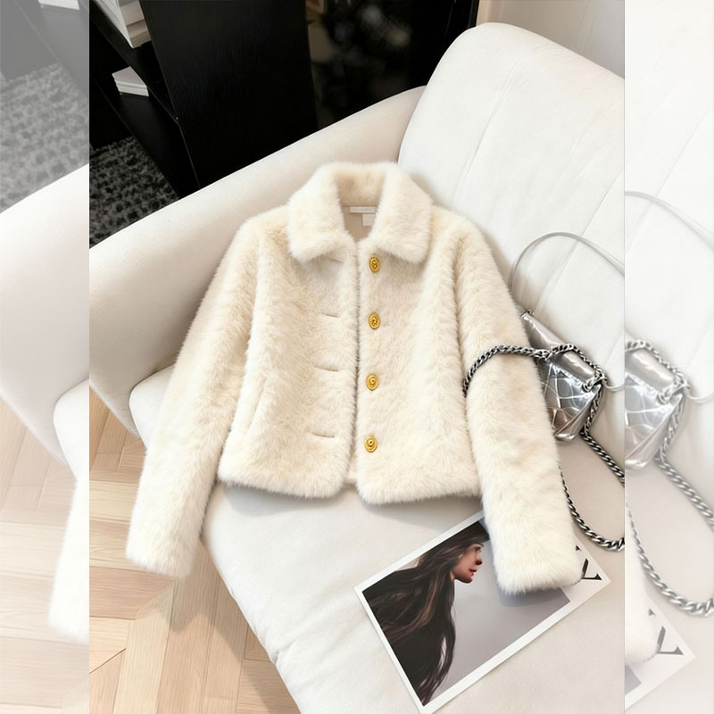 冬季新款翻领毛绒短外套女时尚百搭气质轻熟风女装设计感外搭上衣