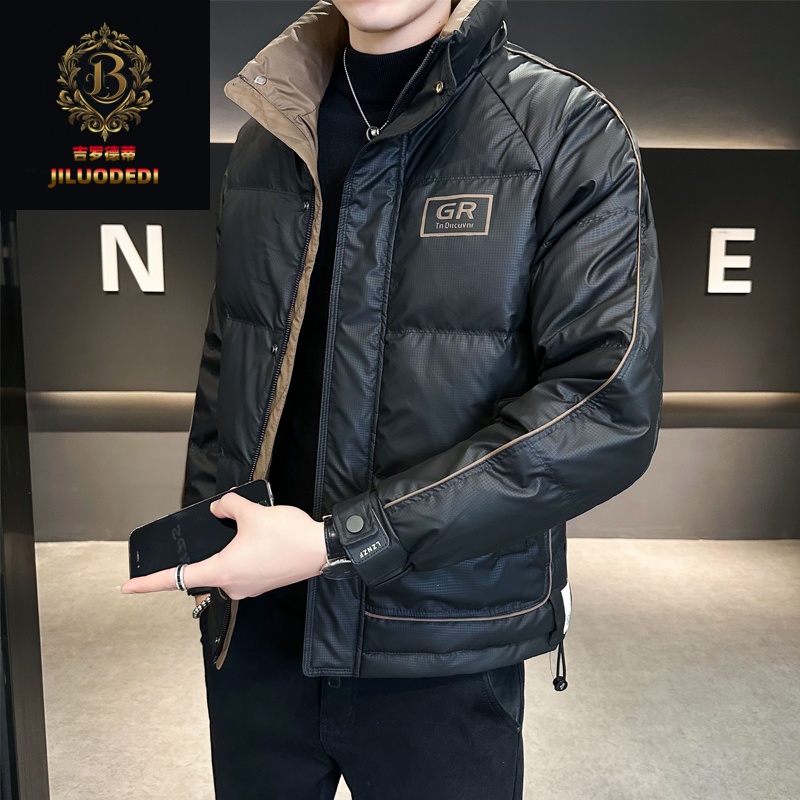 鸭绒羽绒服男士短款冬季2025新款潮牌痞帅高级感韩版立领加厚外套