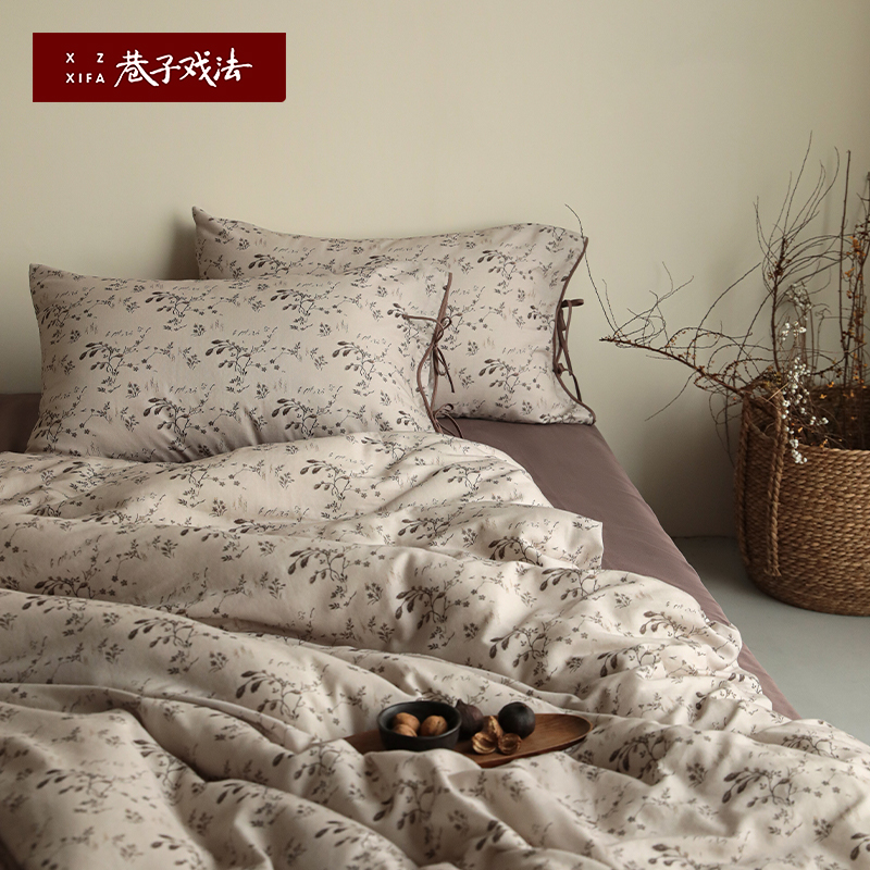 巷子戏法A类纯棉全棉双层纱四件套床单被套床上用品简约被罩印花