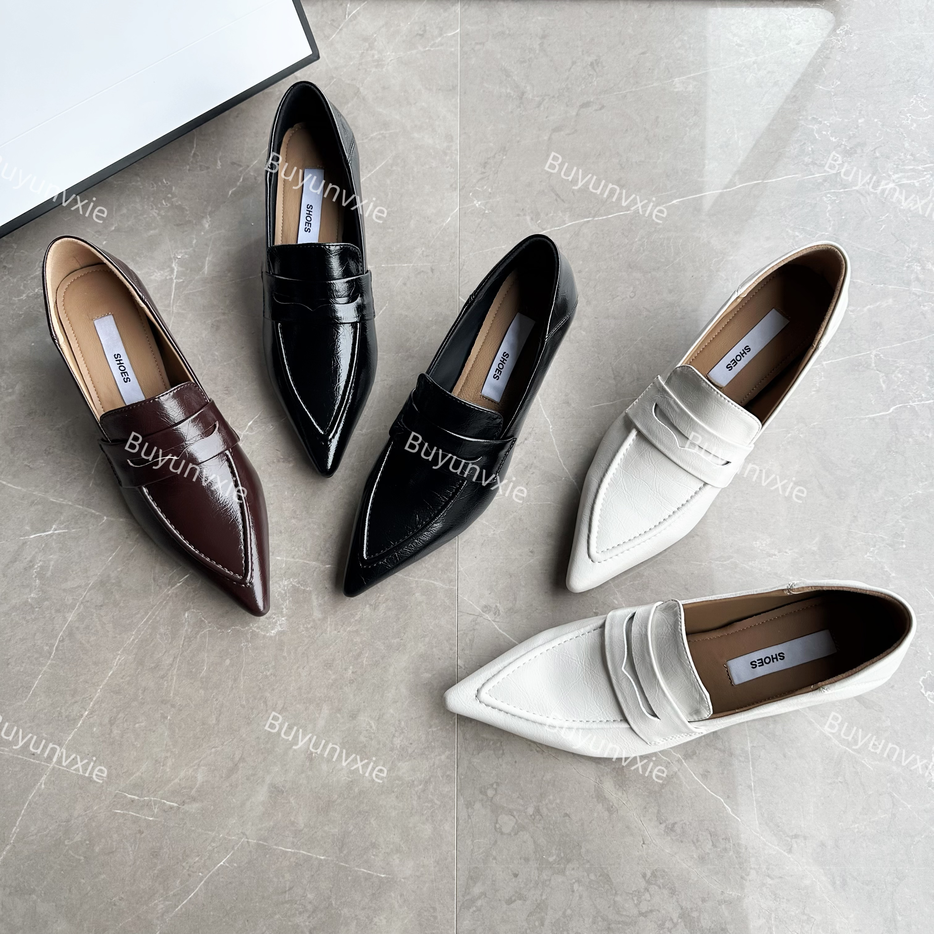 2025年新款春夏款法式复古小皮鞋棕色尖头乐福鞋韩版时尚单鞋女