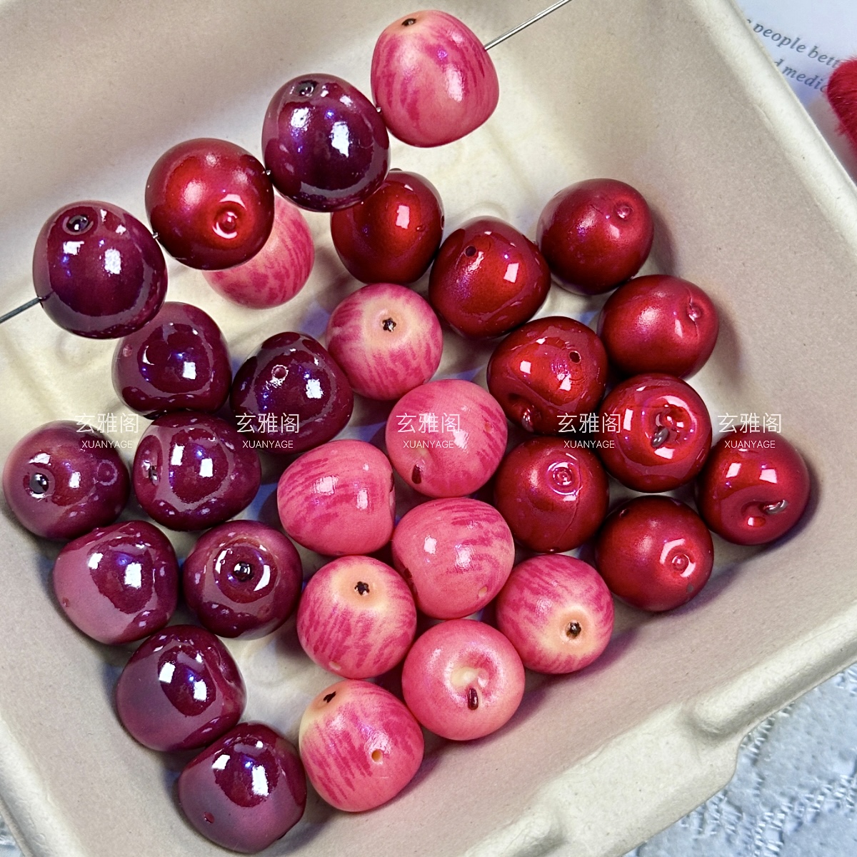 【毒苹果】爆款仿真苹果横孔吊坠树脂串珠diy手链项链手机链配件